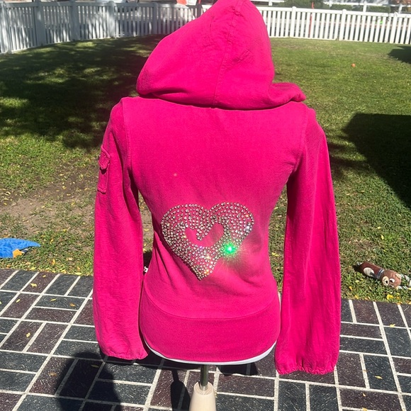 Twisted Heart Bling Y2K VTG Hot Pink Zip Up Hoodie - Picture 8 of 16